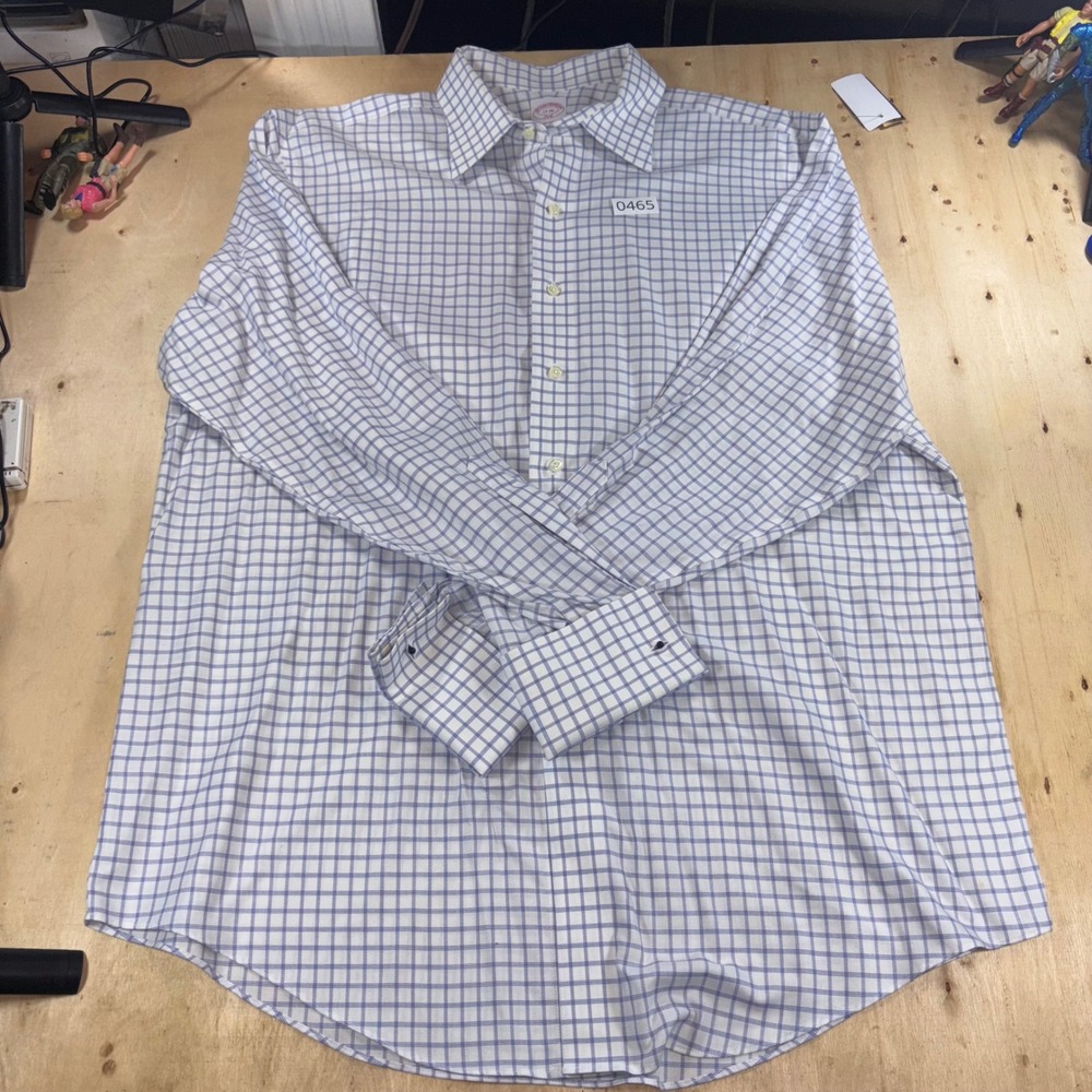 Brooks Brothers 346 Mens 17 36 Blue White Check Non Iron Cotton Dress Shirt